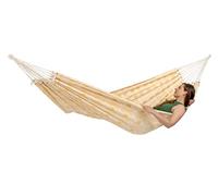 AMAZONAS Carioca XXL Hammock Gold Jacquard Lying Surface 250 x 175 cm for 2 People up to 200 kg in Natural Light Yellow Recycled Cotton Soft Very Stable Elegant Look Handwoven (Gold)