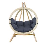 Amazonas Globo Single Hanging Egg Chair Set - Wooden Stand & Cushioned Chair in Charcoal amazonas Charcoal