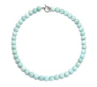 Amazonite Light Aqua Blue Round Gem Stone 10MM Bead Strand Collarbone Necklace Western Jewelry For Women Silver Plated Clasp 17 Inch