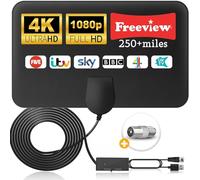 Amazqi TV Aerial Indoor-Amplified Smart Digital 4K 1080p TV Aerial 250+ Miles Long Range - Support All Older TV's with Amplifier Connector for Freeview Channels