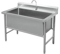 AMAZWI Large Free Standing Kitchen Utility Sink Stainless-Steel Single Bowl Heavy Duty Sinks for Washing Room, Basement, Garage(100X70X80cm/39.3X27.5X31.4in)