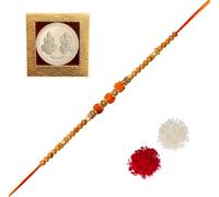Amba Handicraft Rakhi for Brother Beautiful Beads Raksha Bandhan Rakhi Special with Greeting Card and Ganesh Laxmi Coin Gift Premium Rakhi