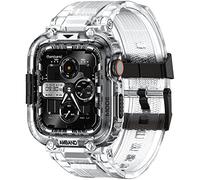 amBand Bands Compatible with Apple Watch 9/8/7 45mm, M1 Sport Series Rugged Case with Strap Protective Cover for iWatch 6/SE/5/4/3 44mm 42mm Men Black Clear