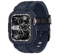 amBand Bands Compatible with Apple Watch 9/8/7 45mm, M1 Sport Series Rugged Case with TPU Strap Military Protective Tough Cover Bumper for iWatch SE3/SE2/SE/6/5/4 44mm Men Navy Blue