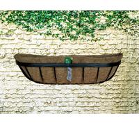 Large metal wall trough planter with natural coco liner - 30 inch wrought iron wall trough - wall mounted flower basket - garden wall trough and liner - indoor and outdoor planter.