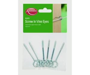 Ambassador Screw In Vine Eyes (Pack Of 6) in Silver Ambassador Silver