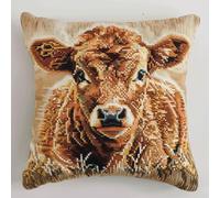 AMBATTERY 11CT Cross Stitch Cushion Kit, Animals, Cattle Needlework Cushion Kit Embroidery Pillow Case DIY Printed Cross Stitch Pillowcase Stitched Pillow Cover 45x45cm