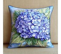 AMBATTERY 11CT Cross Stitch Pillow Kit, Blue Hydrangea Flowers Cushion Embroidery Kit 45X45cm Cross Stitch Cushion Cover pre Printed Handmade Cushion Cover Kit Stitched Cushion Kit