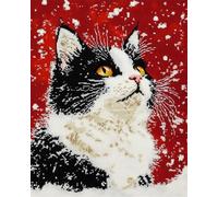 AMBATTERY Animal Latch Hook Craft Kits Black And White Cat Latch Hook Rug Kit For Adults Latch Hook,Latch Hook Kits,Rectangular Mat,For Bedroom,Living Room 20x15in