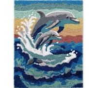 AMBATTERY Animal Latch Hook Kitsdolphins and Seascape Rug Making Kit for Adults and Beginners，Carpet Latch Hook Kits Embroidery Needlework DIY Crafts 31x63in
