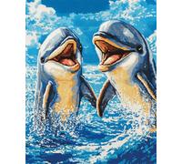 AMBATTERY Animal Tapestry Kits For Adults Two Dolphins Large Latch Hook Rug, Pre-Printed Pattern Canvas Rug Embroidery Crafts For Adults Handicrafts Diy Rug 20x15in
