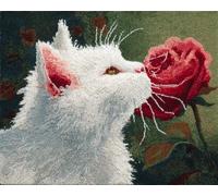 AMBATTERY Carpet Latch Hook Kit Cat and Red Rose 60x40cm