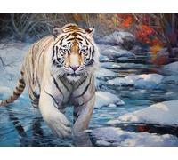 AMBATTERY Counted Cross Stitch Kits, White Tiger in Ice and Snow,B,40 * 50cm DIY Needlecrafts Handmade Embroidery Kit, Hand Needlework Kit for Home Wall Living Room Decor