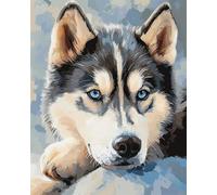 AMBATTERY Craft Kits for Adults Husky Dogs Printed Canvas Tapestry Kits Embroidery Set DIY Crochet Yarn Kit for Beginners Adults Printed Latch Hook Rugs 23x35in