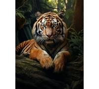 AMBATTERY Craft Kits for Adults Tiger Animal Portrait Latch Hook Kit，DIY Carpet Making Kits for Beginners and Adults，Home Decoration，Cross Stitch Rug Set Cushion 23x35in
