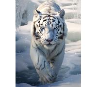 AMBATTERY Craft Kits For Adults White Tiger Animal In Snow Latch Hook Rug For Yourself Knotting Set Adults With Hooks Diy Carpet Make Yourself At Home Office Front Door 21x29in