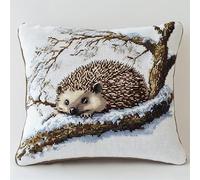 AMBATTERY Cross Stitch Cushion Cover, Animal Hedgehog Needlework Pillow Kits 45X45cm Needlepoint Craft Set Cushion Kit pre Printed Handmade Cushion Cover Kit Stitched Cushion Kit