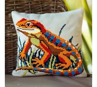 AMBATTERY Cross Stitch Cushion Kit, Animal Lizard DIY Embroidery Kit Needlepoint Handmade Needlework Cushion Kits Stitched Pillow Cover 45X45cm