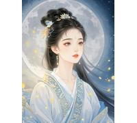 AMBATTERY Cross Stitch Kits for Adults Beginners,Girl and the Moon