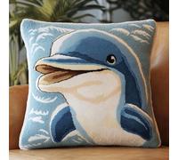 AMBATTERY Cross Stitch Pillow Kit, Animal Dolphin Needlework Pillow Kits 45X45cm Needlepoint Stitched Cushion Kit pre Printed Handmade Cushion Cover