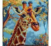 AMBATTERY Cross Stitch Pillow Kit, Animal Giraffe Needlework Pillow Kits 45X45cm Needlepoint Stitched Cushion Kit pre Printed Handmade Cushion Cover