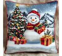 AMBATTERY Cross Stitch Pillow Kit, Christmas Tree and Snowman Needlework Pillow Kits 45X45cm Needlepoint Craft Set Cushion Kit pre Printed Handmade Cushion Cover Kit Stitched Cushion Kit