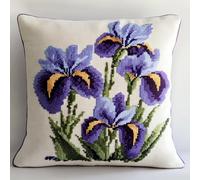 AMBATTERY Cross Stitch Pillow Kit, Purple iris Flower Cushion kit 45X45cm Needlepoint Craft Set Cushion Kit pre Printed Handmade Cushion Cover Kit Stitched Cushion Kit