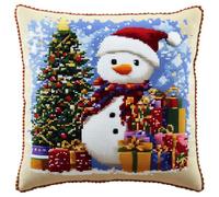 AMBATTERY Cross Stitch Pillow Kit, Snowman and Christmas Tree Cushion kit 45X45cm Needlepoint Craft Set Cushion Kit pre Printed Handmade Cushion Cover Kit Stitched Cushion Kit