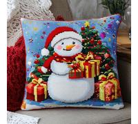 AMBATTERY Cross Stitch Pillow Kits, Cartoon Snowman and Christmas Tree Cross Stitch Cushion Cover 45X45cm Needlepoint Craft Set Cushion Kit pre Printed Handmade Cushion Cover Kit Stitched Cushion Kit