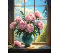 AMBATTERY Cross Stitch Set Patterns Pink Peonies in Vase 11CT 40x50cm