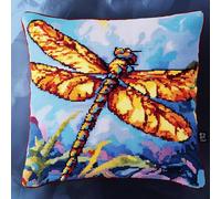 AMBATTERY Cushion Cover Kit, Animal Dragonfly DIY Embroidery Cross Stitch Cushion Kits 45X45cm Needlework 11ct Stitched Pillow Cover Kit Decoration Embroidery Pillow Case