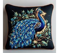 AMBATTERY Cushion Cover Kit, Blue Peacock DIY Embroidery Cross Stitch Cushion Kits 45X45cm Needlework 11ct Stitched Pillow Cover Kit Decoration Embroidery Pillow Case