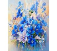 AMBATTERY DIY Bead Embroidery Kit Watercolor Blue Flowers DIY Set with Beads Hand Made Beading Painting Kit from Needlework Handcraft Needle Arts Decor 60x80cm