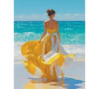 AMBATTERY DIY Beading Embroidery Kit A Woman's Back View On The Beach Beadwork Craft Kit for Beginners,Needlework Set,Preprint Pattern Decor Wall Art 40x50cm