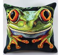 AMBATTERY DIY Embroidery Pillow Case, Animal Frog Cross Stitch Pillow Kit Needlepoint Handmade Needlework Cushion Kit 11ct Needlework Sets 45x45cm