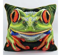 AMBATTERY DIY Embroidery Pillow Case, Animal Frog Cross Stitch Pillow Kits 45X45cm Needlepoint Stitched Cushion Set Cross Stitch Cushion Cover Kit