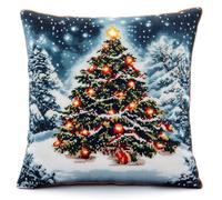 AMBATTERY DIY Embroidery Pillow Case, Christmas Tree Cross Stitch Pillow Kit Needlepoint Handmade Needlework Cushion Kit 11ct Needlework Sets Embroidery Pillow Case 45x45cm