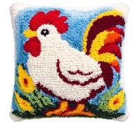 AMBATTERY DIY Hook Latch Kit Animal Chicken 3D Pillow Materials Package Latch Hook Embroidery Kits DIY Carpet Cushion Crocheting Pillowcase for Home 17x17 in