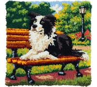 AMBATTERY DIY Latch Hook Kits Border Collie On The Benchlatch Cushion Set，Knotting Kit，Craft Kits，Tapestry for Beginners for Sofa，Home Decoration 17x17in