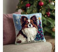 AMBATTERY DIY Latch Hook Kits for Adults Papillon and Christmas Treelatch Hook Kit Rug Color Preprinted Pattern Embroidery Decoration,DIY Crochet Pillow Making Kits 17x17in