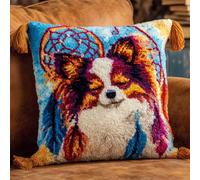 AMBATTERY DIY Latch Hook Kits for Adults Papillon and Dreamcatcherlatch Hook Kits for Adults Preprinted Pattern Needlework Embroidery Set DIY Handmade Crochet Craft Kit 17x17in