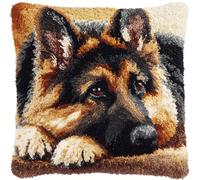 AMBATTERY DIY Latch Hook Kits German Shepherd AnimalsDIY Hook Latch Kit Printed Canvas Cushion Crochet Needlework Embroidery Pillowcase Rug 17x17in