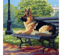 AMBATTERY DIY Latch Hook Kits German Shepherd On The BenchDIY Hook Latch Kit Printed Canvas Cushion Crochet Needlework Embroidery Pillowcase Rug 17x17in