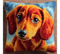 AMBATTERY DIY Latch Hook Pillow Kit Cartoon Dachshund AnimalDIY Latch Hook Kits for Adults Carpet Cushion Crocheting Pillowcase Rug Sewing Craft Kit Creative Gift 17x17in