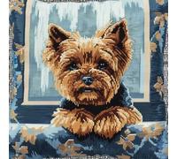 AMBATTERY DIY Latch Hook Pillow Making Kit Yorkshire Terrier by The Windowlatch Hook Kits Pillow for Beginner Printed Canvas Yarn Crocheting Carpet Cushion Embroidery Pillowcase 17x17in