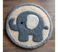 AMBATTERY DIY Latch Hook Rug Kit for Aldult, Animals Elephant Round Carpet with Preprinted Pattern 50x50cm Yarn Hooking Crochet Rug Mat Home Floor Mat Decor