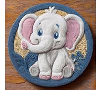 AMBATTERY DIY Latch Hook Rug Kit for Aldult, Animals Elephant Round Carpet with Preprinted Pattern 50x50cm Yarn Hooking Crochet Rug Mat Home Floor Mat Decor