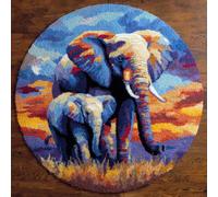 AMBATTERY DIY Latch Hook Rug Kit for Aldult, Animals Elephant Round Carpet with Preprinted Pattern 50x50cm Yarn Hooking Crochet Rug Mat Home Floor Mat Decor
