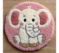AMBATTERY DIY Latch Hook Rug Kit for Aldult, Animals Elephant Round Carpet with Preprinted Pattern 50x50cm Yarn Hooking Crochet Rug Mat Home Floor Mat Decor