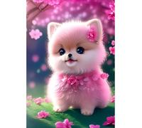 AMBATTERY DIY Latch Hook Rug Kits Flowering Trees and Pomeranian Animals Printed Canvas Crochet Needlework DIY Craft Rug Cushion Mat Tapestry Knitting Kits for Adults with Instructions 31x45in